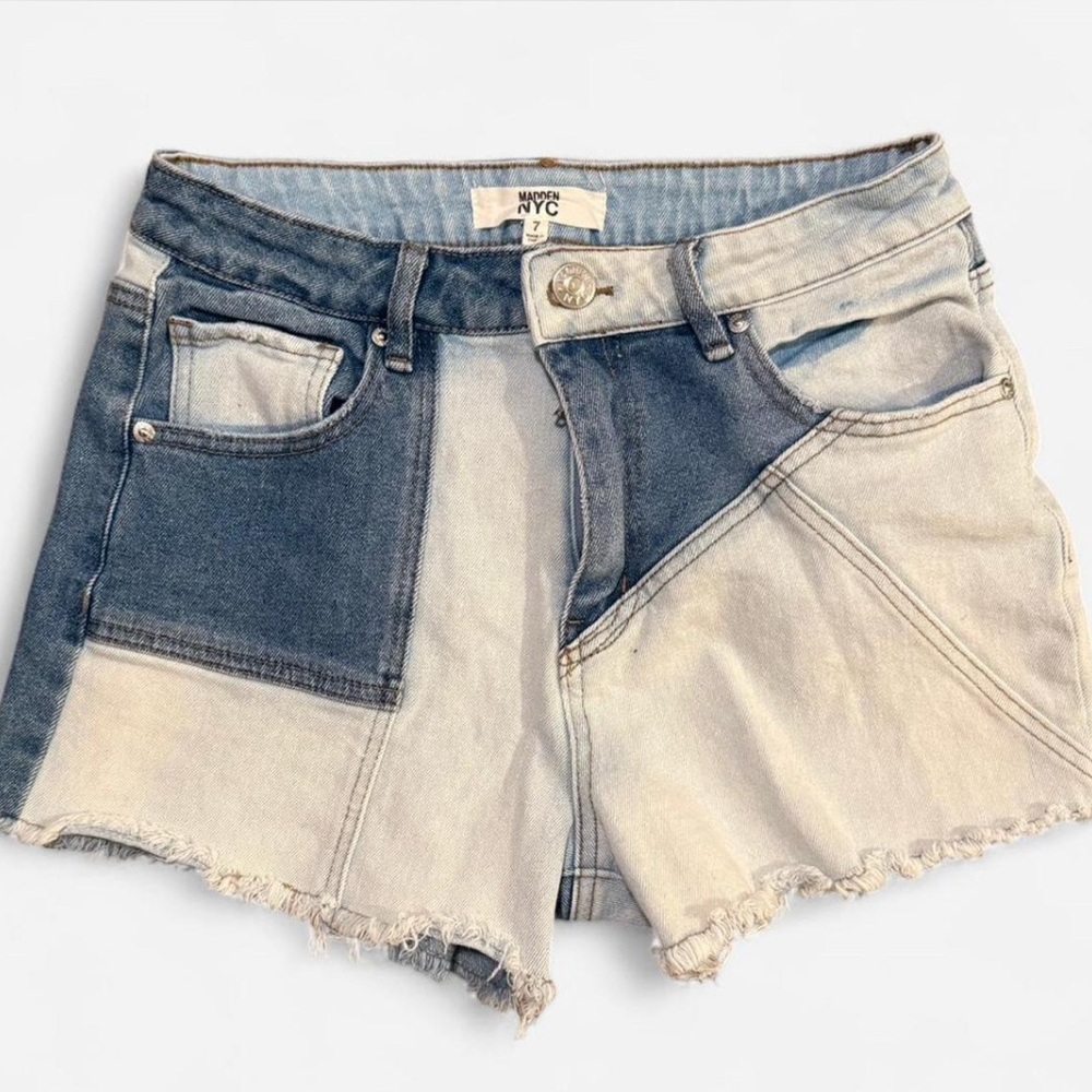 Madden NYC Multi Denim Patchwork Shorts - Picture 1 of 3